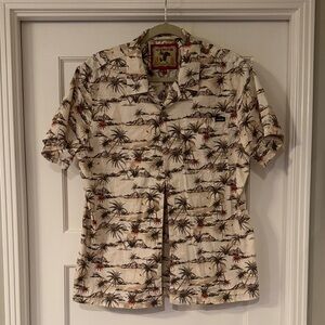 Cinch Tropical Palm Print Shirt - Cream and Brown